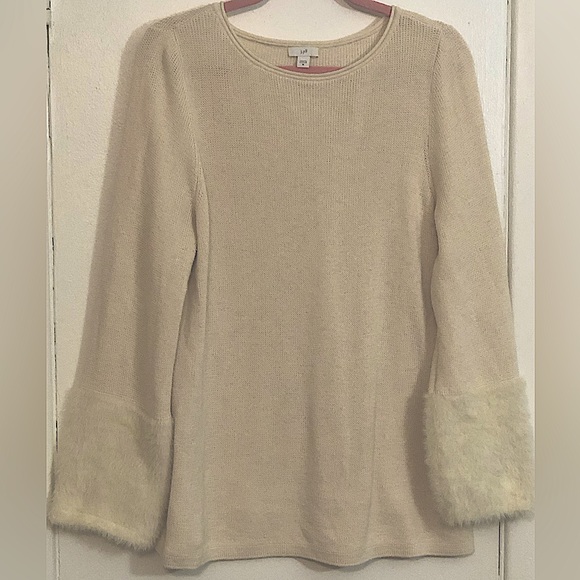 J.Jill Cream Sweater With Fur Like Knit Cuffs, Tunic Length. Woman’s Size Medium - Picture 1 of 14